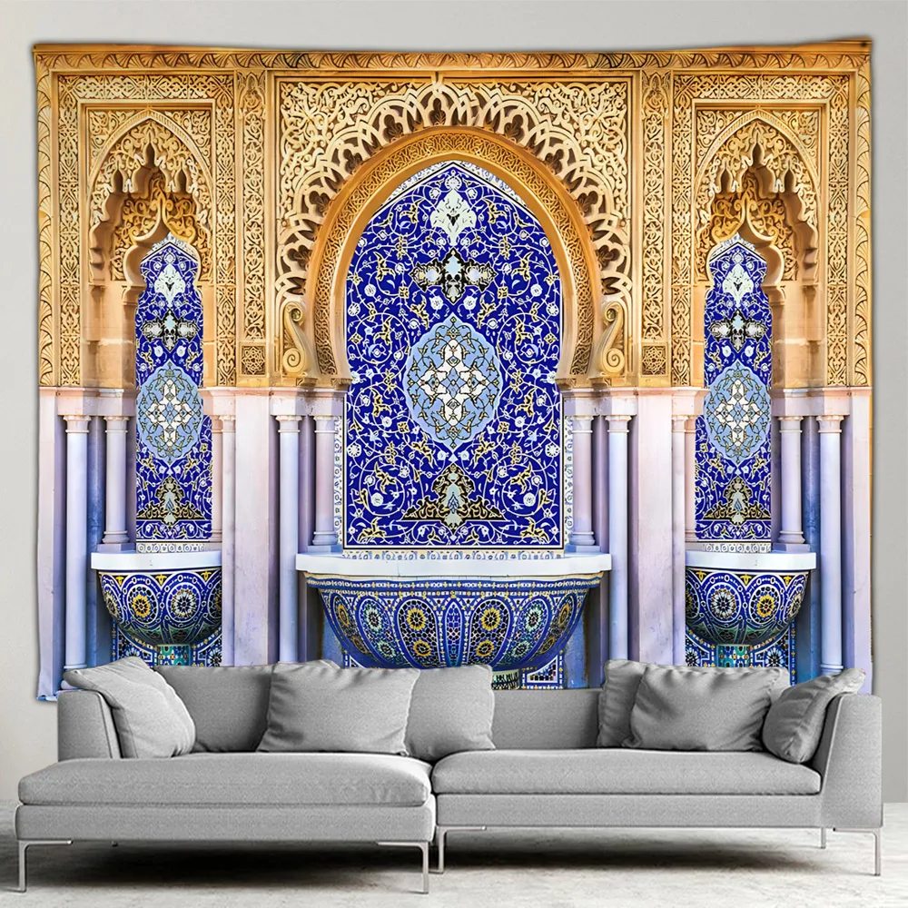 Moroccan Architectural Tapestry Vintage Islamic Geometric Pattern Wall Hanging Wall Art Decor Mural Bohemian Home Decor