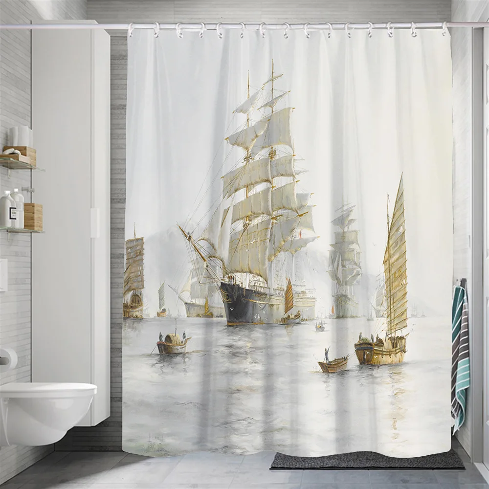 

Sailboat Sea View Shower Curtain Sailing Sailboat Sea Nature Shower Curtain Waterproof Fabric Bathroom Decoration Can be Washed