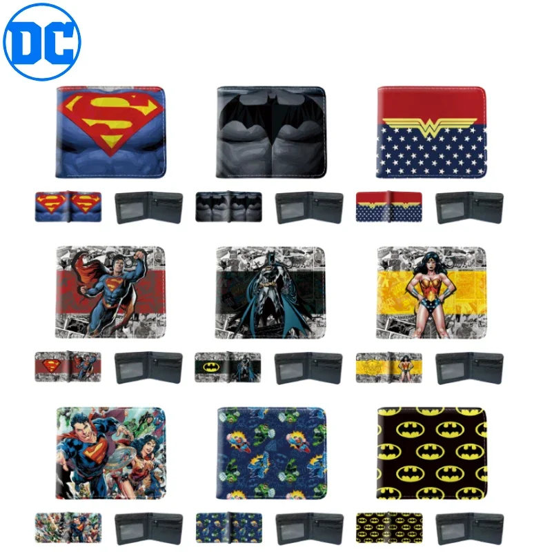 DC Super Hero Anime Figure Batman Superman Wonder Woman Justice League PU Leather Printed Short Card Holder Wallet Birthday Gift