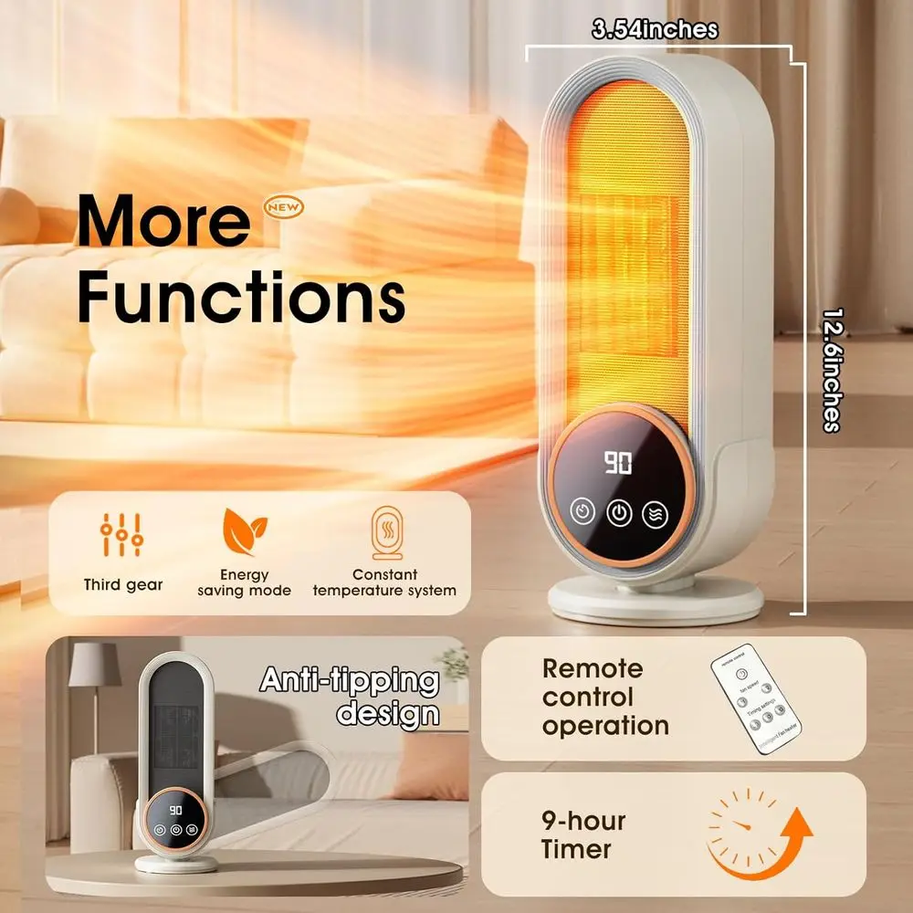 Energy-Saving Portable Heater with Adjustable Thermostat, 1200W Ceramic Heating, Remote Control & Timer, Purple