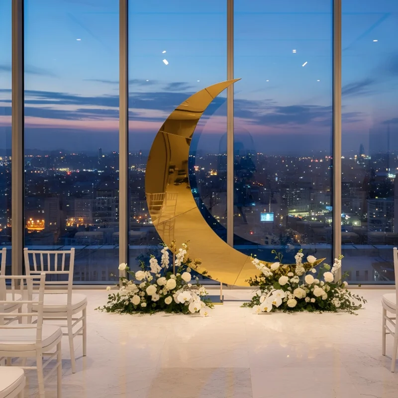 

Elegant Moon Wedding Arch, 83in(7ft) Stainless Steel Gold/Silver Party Backdrop for Bridal Ceremony Baby Shower Decoration