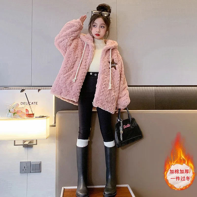 Girls Lamb Wool Coat Plus Cashmere Coat Autumn and Winter 2024 New Foreign Children Fur One Winter Korean Simple Style Clothes image 6