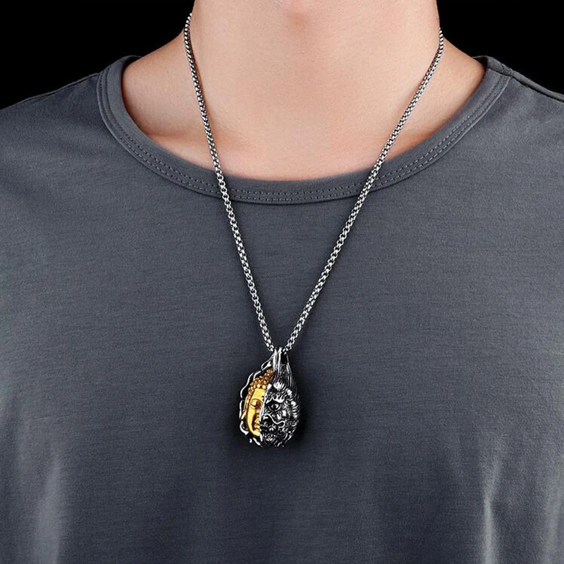 New Men Necklace Gothic Buddha Demon Pendant Collar 21 Inches Hiphop Rock Colar Cuban Chain Link Neck Necklace Boyfriend Gift view 4