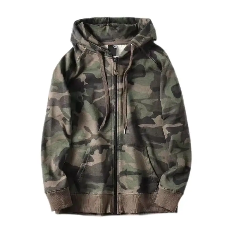 Cotton Terry Military Style Men Camouflage Hoodies 2024 Spring Autumn Camo Pattern Zip Up Hooded Sweatshirts Casual