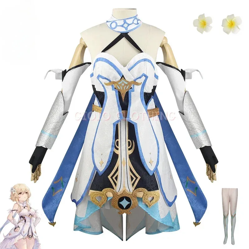 

Genshin Impact Lumine Cosplay Costume Adult Carnival Uniform Wig Anime Halloween Party Costumes Masquerade Women Game