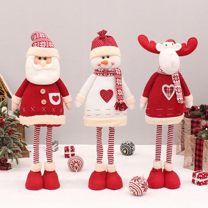 2023 New Christmas With Telescopic Doll Decoration Knitted ChristmasDoll Santa Figurine Home Table Decorations Tabletop Ornament