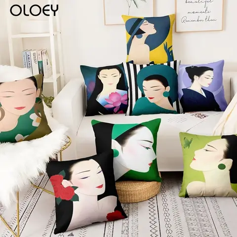 일본 게이샤 패션 소녀 인쇄 베개 케이스, 홈 베개 장식 Almofadas 장식 파라 소파 베개 45x45cm