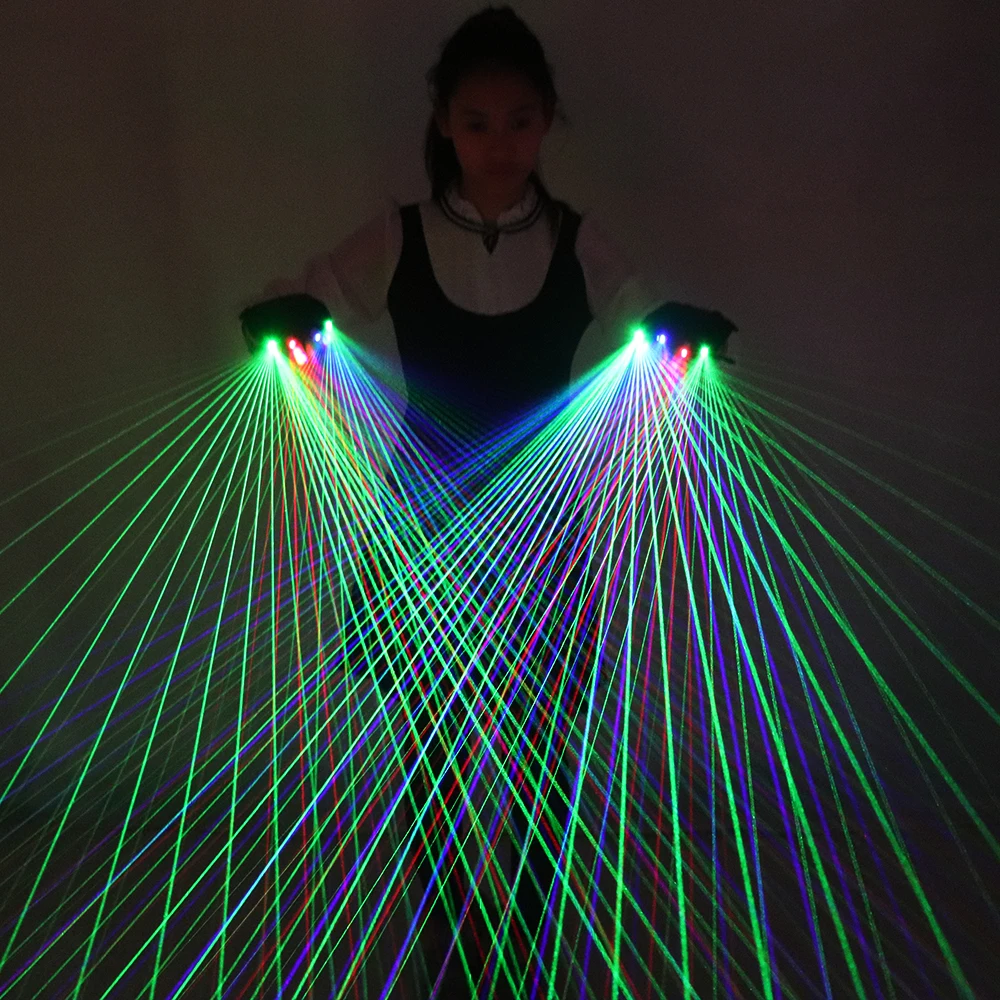 2 in 1 Multi-line RGB Laser Gloves With Green Red Blue Laser Flash Finger LED Robot Suit Luminous Dress Bar Party Music