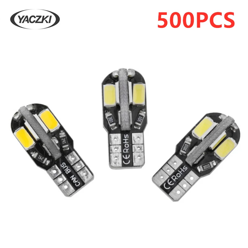 500PCS T10 w5w Led Canbus Error Free Car Interior Bulb White 5730 8SMD LED 12V Car Side Wedge Light White Lamp Bulb