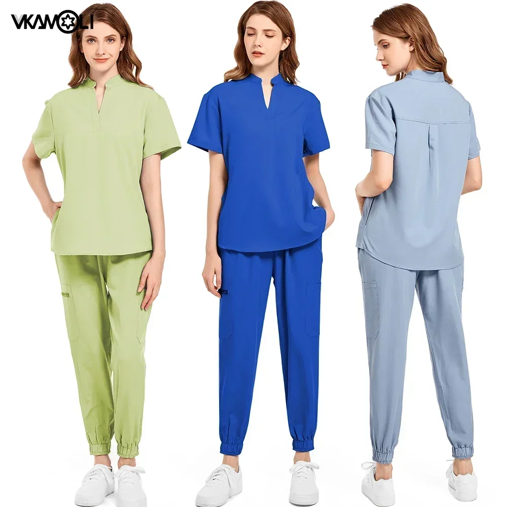 

multicolour High elasticity soft Doctors Scrubs sets Female clinical uniform tops and scrub joggers Beauty salon spa uniform