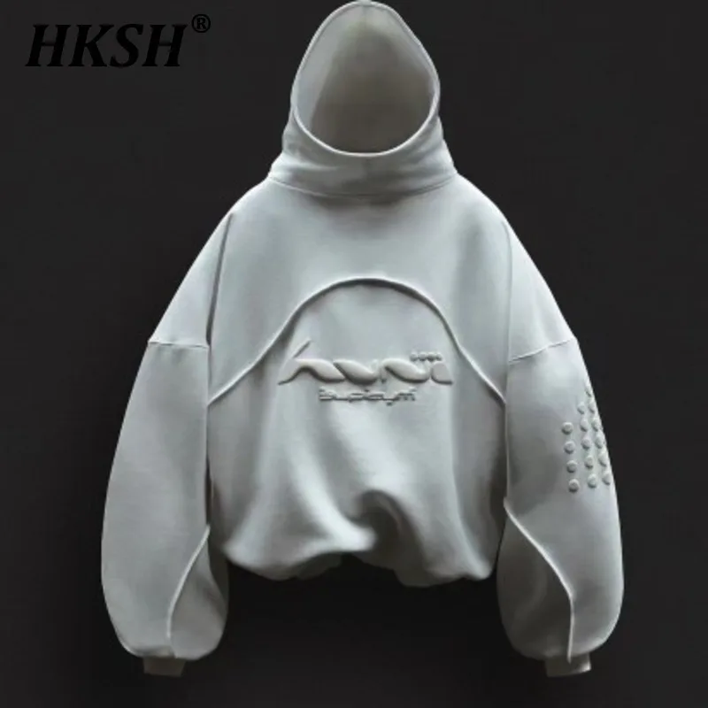 HKSH Spring Autumn New Men\'s Niche Design Brand Hooded Sweater Couple Foam Print White Sweatshirt Streetwear Fashion Coat HK2141