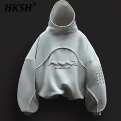 HKSH Spring Autumn New Men's Niche Design Brand Hooded Sweater Couple Foam Print White Sweatshirt Streetwear Fashion Coat HK2141