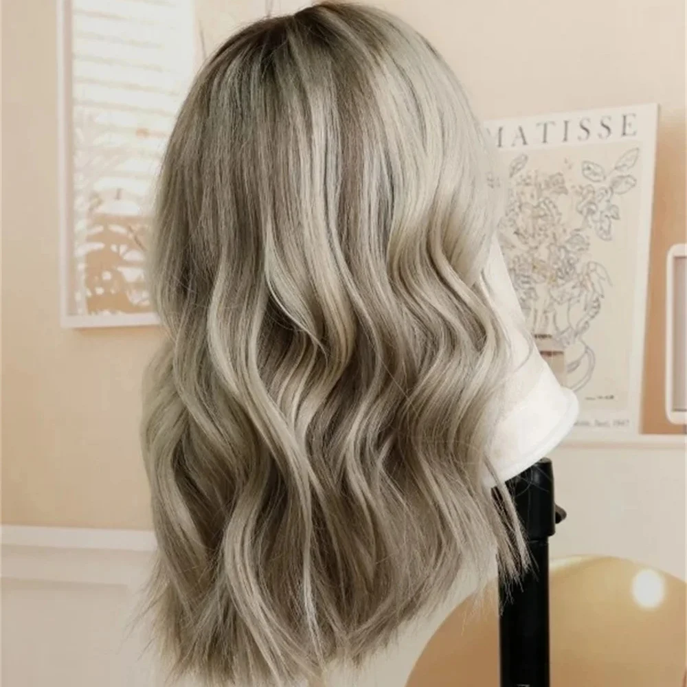 Picture 3: 100 Human Hair Ash Blonde Highlight Brown Ombre Wigs Transparent 13X4 Lace Front Wig Natural Wave Wigs Brazilian Remy Hair Wigs