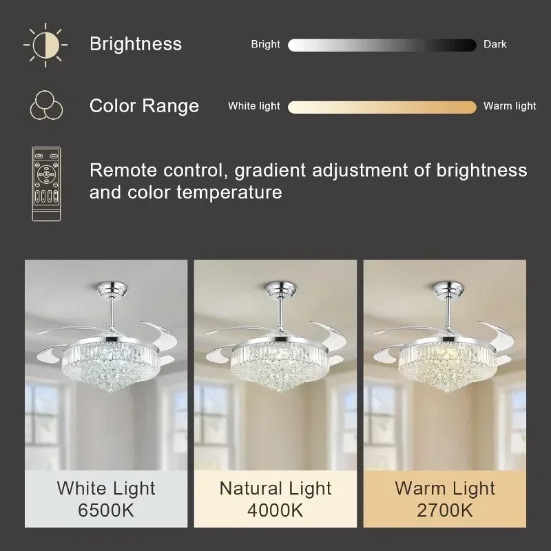 Fandelier Ceiling Fan with Lights and Remote, Dimmable Crystal Chandelier Ceiling Fan