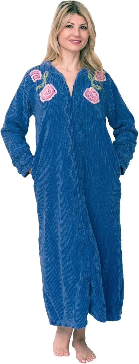 

Women's Full Length Cotton Chenille Bathrobe, Soft & Absorbent