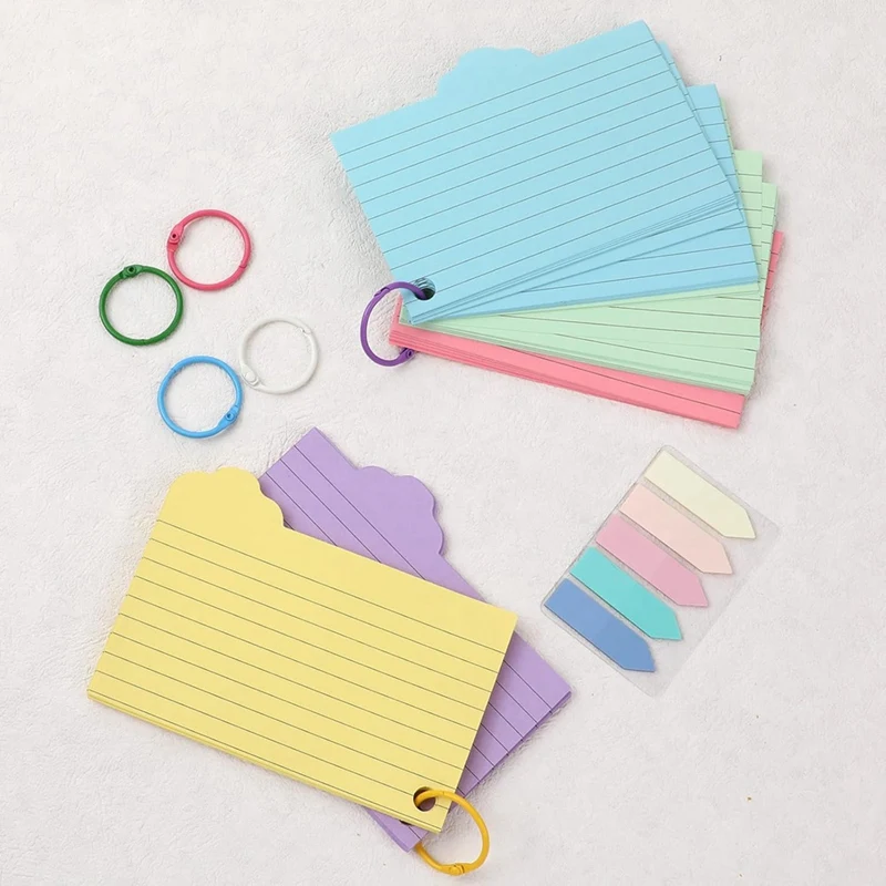 FULL-125 szt. Karty indeksowe Kolorowe karty indeksowe w linie 3X5 cali Karty flash do nauki z pierścieniami i kolorowymi znacznikami