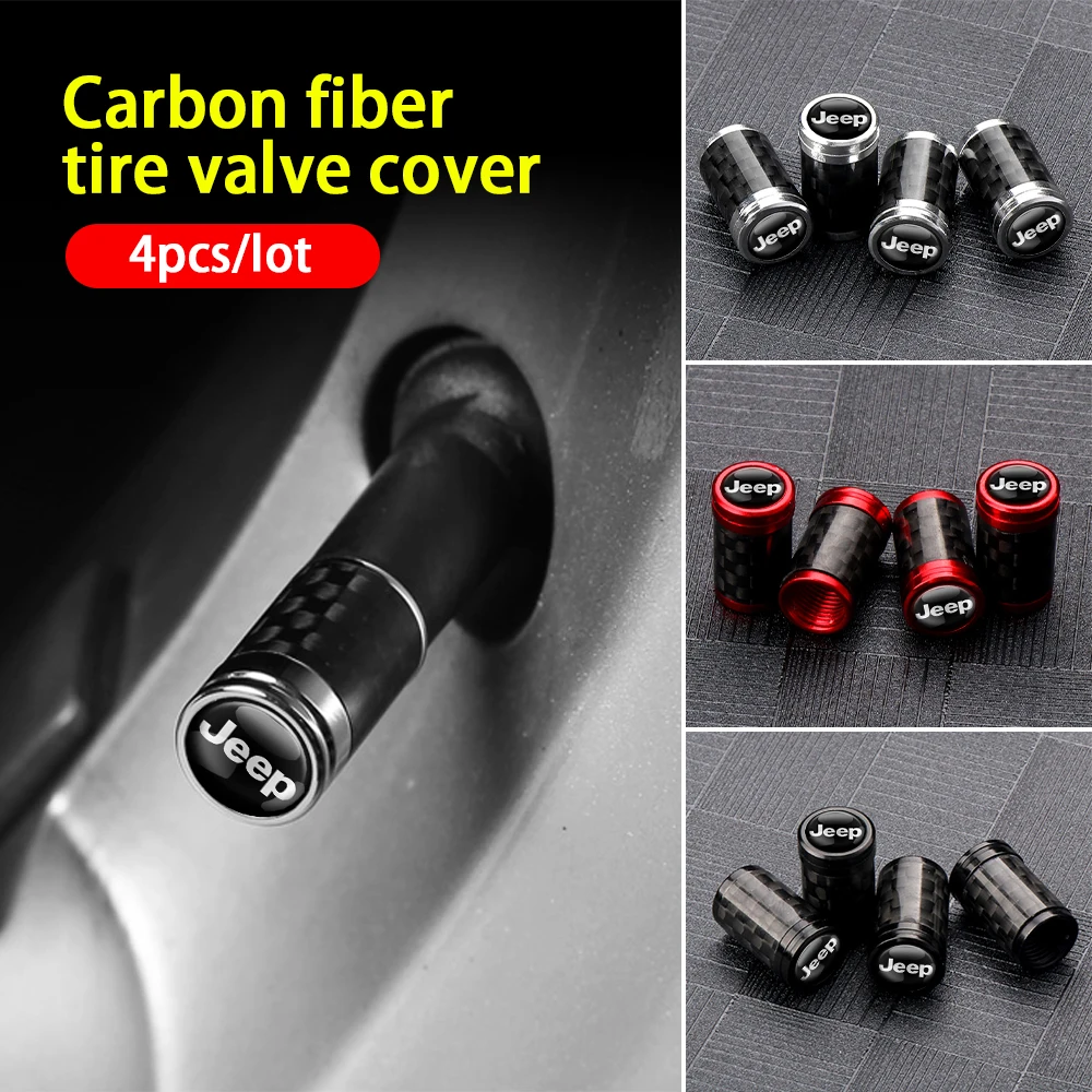 

4pcs Carbon Fiber Car Wheel Tires Valve Cap Tyre Rim Stem Cover Auto Accessorie For JEEP GrandCherokee Renegade Wrangler Compass