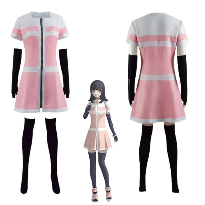 Anime Cosplay akudama drive costume full sets adult women Girl Pink Zipper dress wig for Halloween carnival outfits S-3XL c98m57