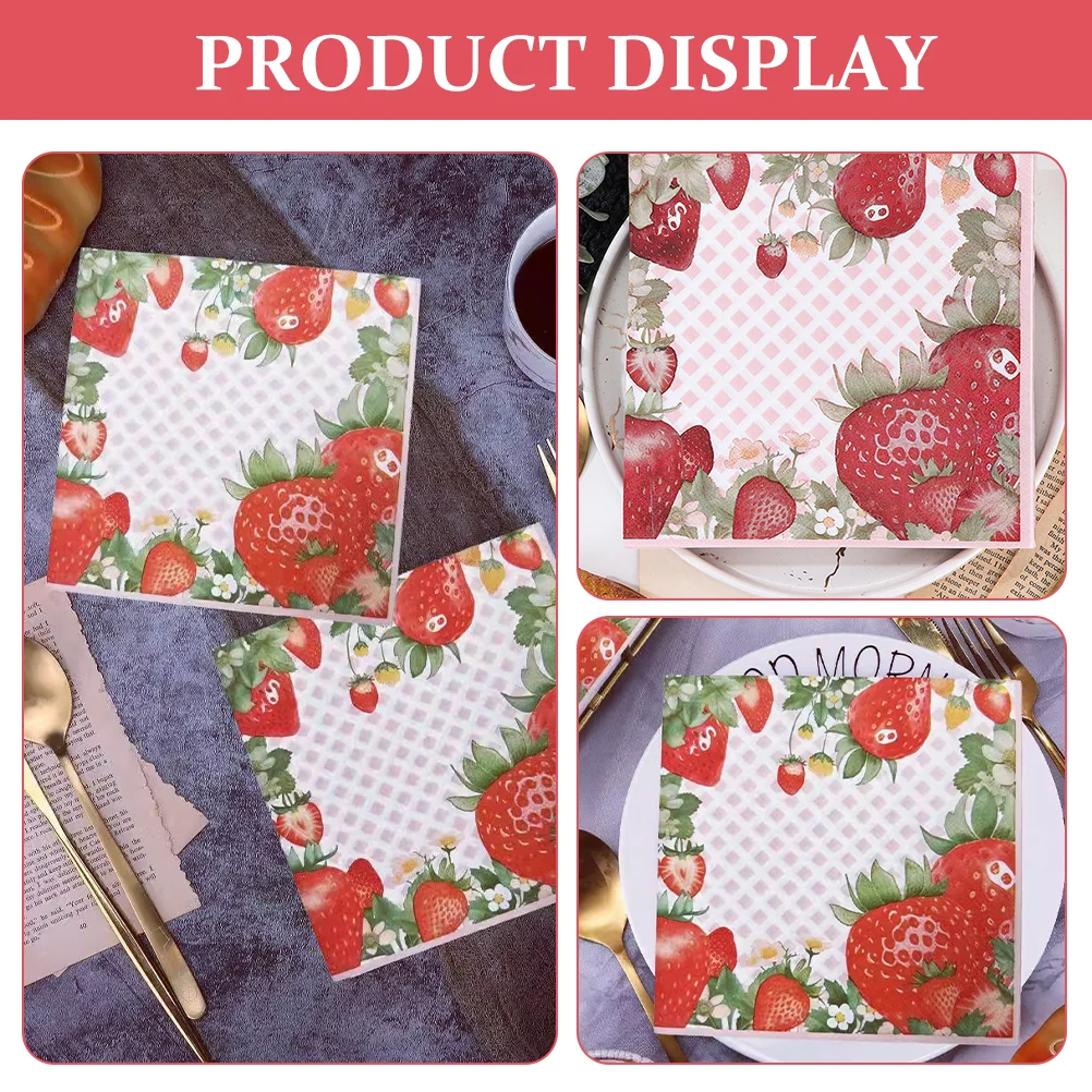 100 Pcs Strawberry Napkin Strawberries Party Napkins Paper Bulk Coctail Dining Table