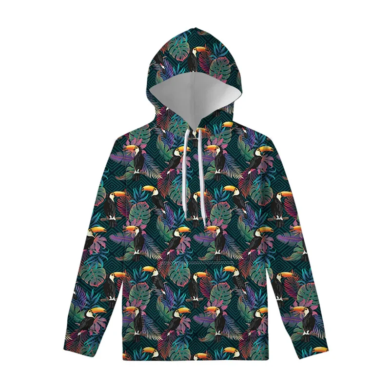 

Fashion Toucan Pattern Hoodies Spring Autumn Long Sleeve Mens Trend 3D Printed Hawaiian Hoodie Casual Loose Breathable Pullovers