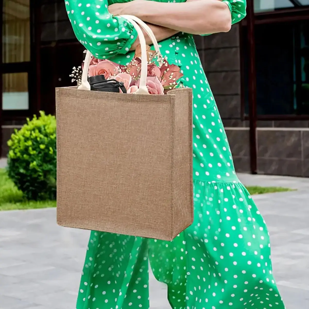 

Jute handbag, women's single-shoulder bag, waterproof tote bag, large-capacity commuting handbag