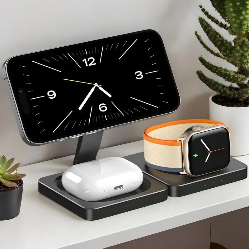 접이식 무선 충전기 여행용 전화 충전기 스탠드 여러 장치용 휴대용 충전 스테이션 Smartwatch 충전 패드 고속