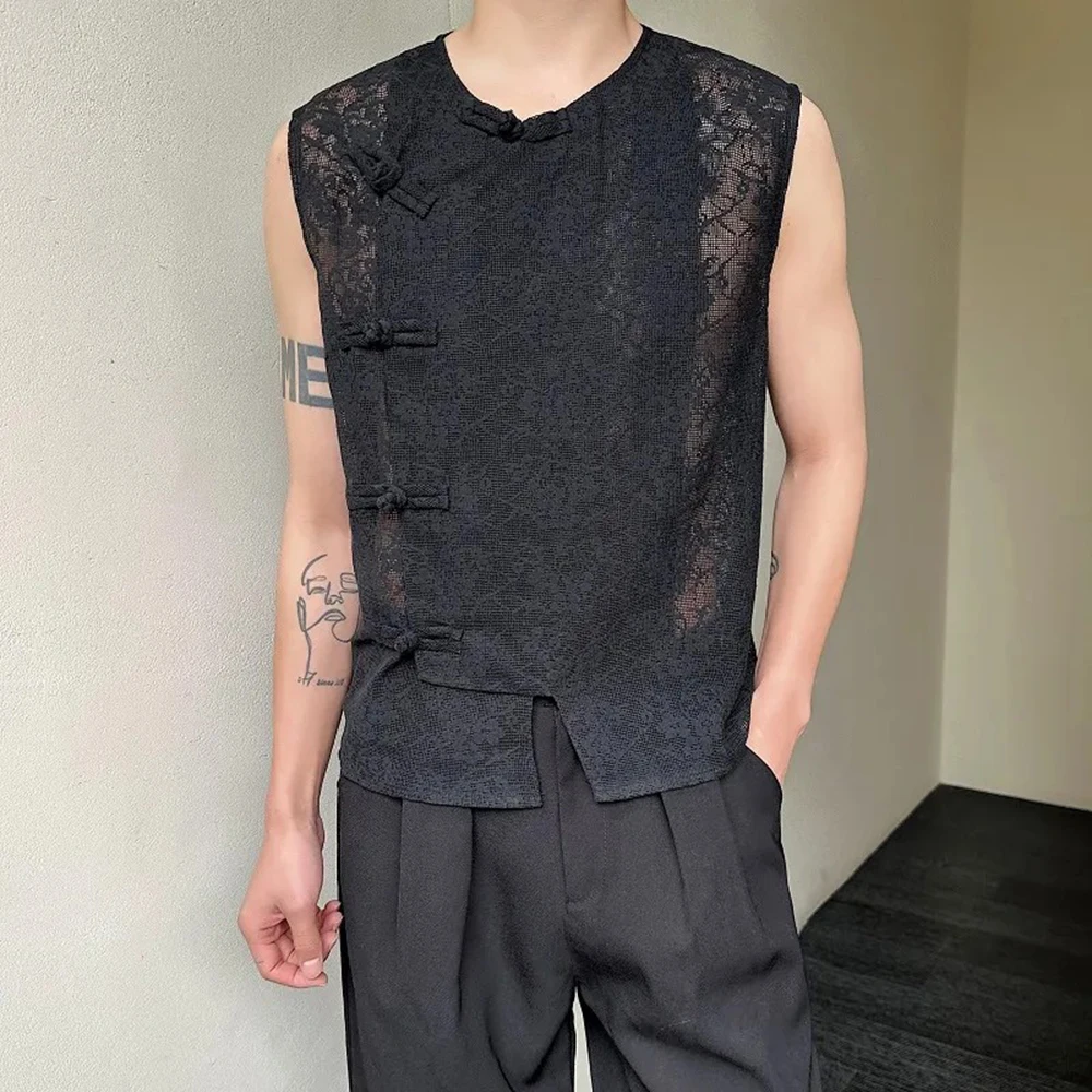 Summer New Men's Sheer Sleeveless Vest Chinese Retro Fashion Trend High Street Casual Simple Loose Breathable Niche Men's Top