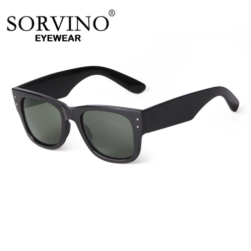 SORVINO Gafas de sol cuadradas de moda para mujeres y hombres Retro Vintage 70s Gafas de sol Sombras Marco de carey negro Protección UV