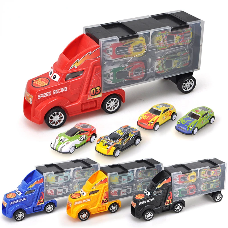 

Big Transport Car Container Carrier Truck Vehicles Toys With 4pcs Mini Diecast Cars Toys For Children Model Boys Birthday Gifts