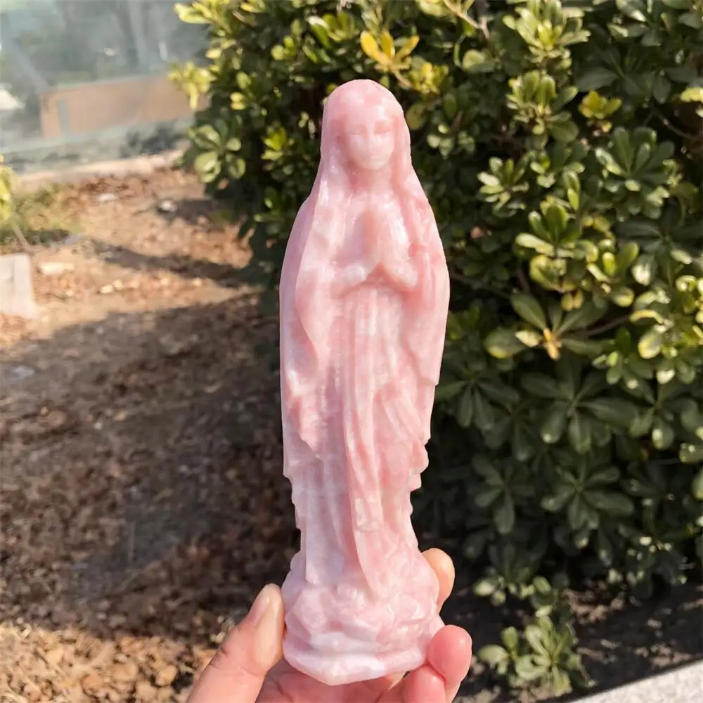 Ópalo rosa natural tallado a mano de la Virgen María, cristal pulido, mineral curativo, adorno decorativo para el hogar, para aliviar el estrés