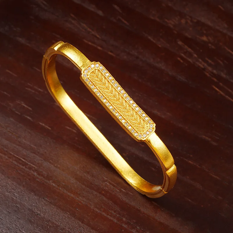 

Gift Choice Light Luxury Zircon Wheat Square Bangle For Women 24K Gold AU999 Elegant design perfect for festivals birthdays