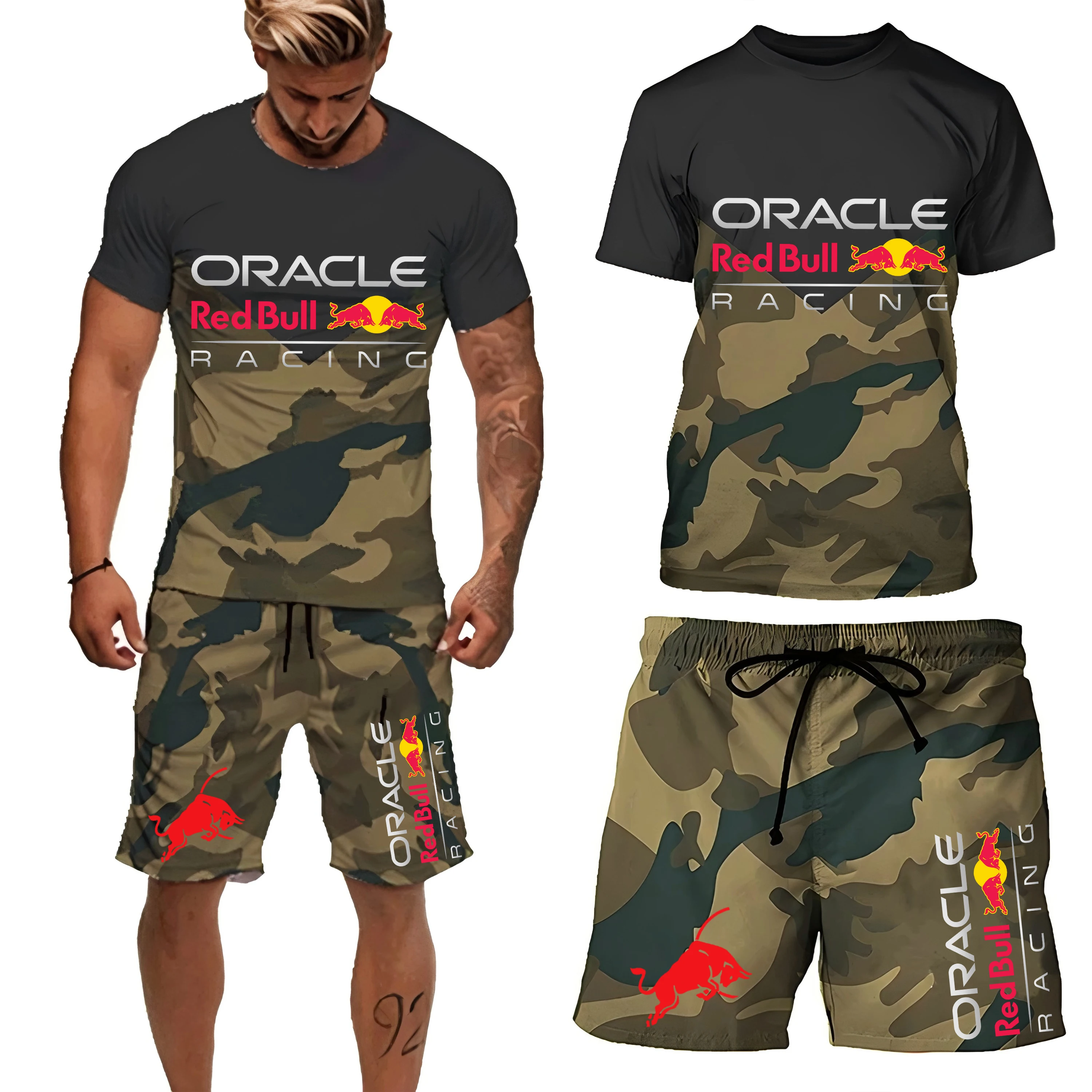 2025 neue Sommer Red Bull Racing 3D Gedruckt männer Camouflage T-shirt Shorts Sportswear Rundhals Kurzarm Set kinder set