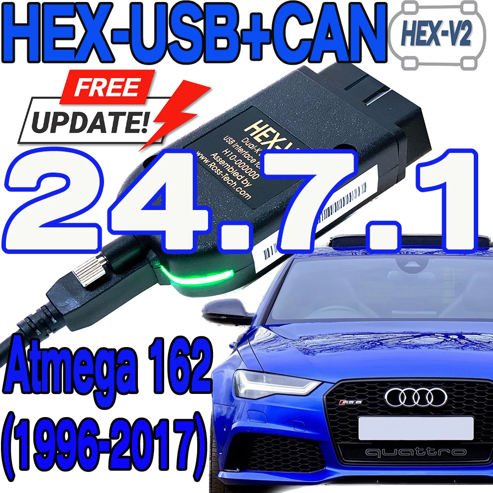 2024 OBDII Cable VCDS Interface VAG HEX V2 24.7.1 USB Interface FOR VW AUDI Skoda Seat ATMEGA162 Vag com VCDS Multilingual TOOL