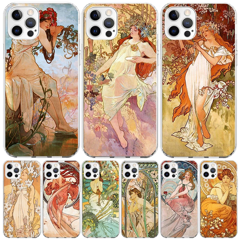 Alfons Mucha Primavera Phone Case For Apple Iphone 11 12 13 Mini 14 15 16 Pro Max 7 Plus X XS XR SE Art Customized Coque Capa