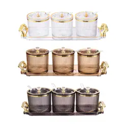3Pcs Bath Salt Storage Jar with Lid Spoon and Tray Salt Sugar Spice Bowl Container for Sugar Spice Seasoning Home Pepper