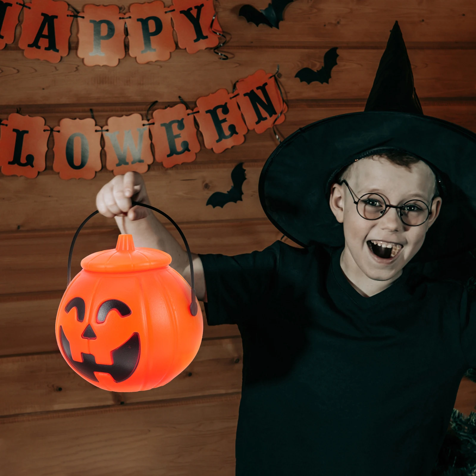 

1pc Pumpkin Candy Goodies Container Kids Trick-Or-Treat Bucket Party Favor Plastic Pumpkin Bucket Halloween Pumpkin Candy jar