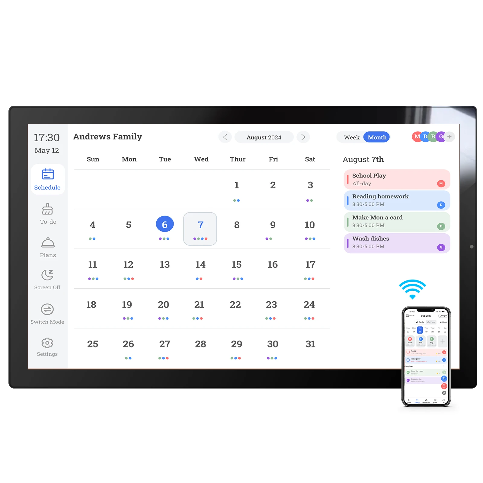 

32" Wall Mounted WiFi Digital Calendar, Syncs Google & ICloud, Family Planner & Reward System, CE/ROHS/FCC Approved