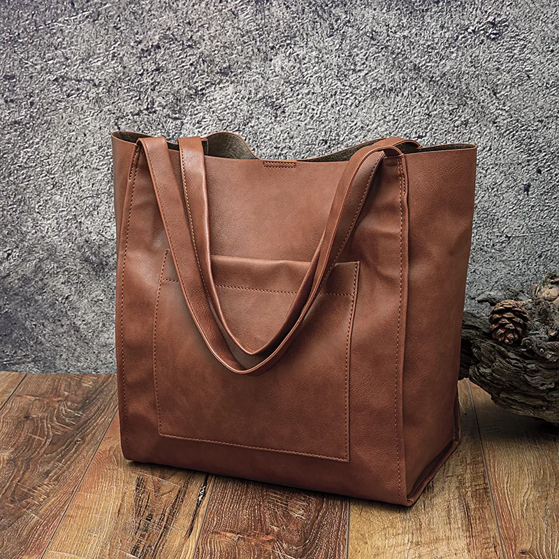 

Campus Bag Leather Large Tote Bag Soft Leather Slouchy Tote Brown Shoulder Shopper Bag