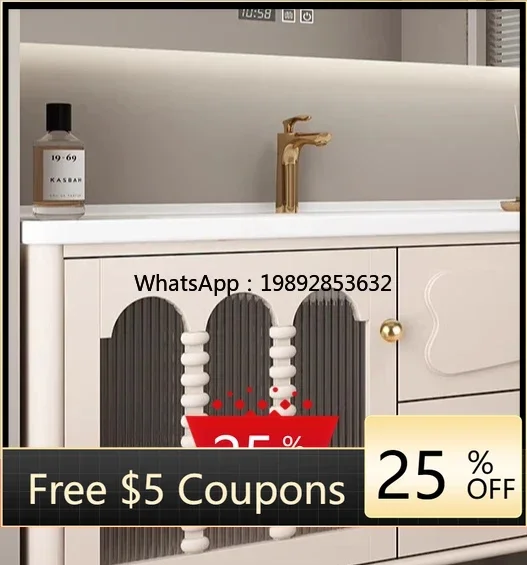 

light luxury ceramic integrated basin floor-to-ceiling bathroom cabinet combination American washbasin