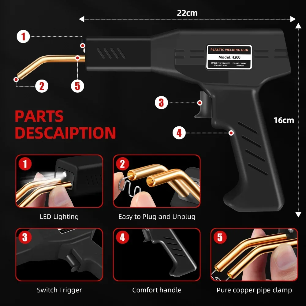 200W Plastic Welding Gun Rechargeable Plastic Welding Machine Hot Stapler Soldering Gun Car Bumper PVC Repairs Tools