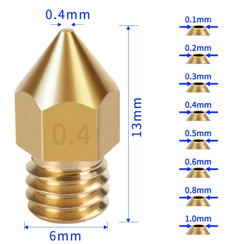 3D Printer Parts Extruder Pointed Yellow Copper Nozzle Print Head For Makerbot MK8 1.75mm (0.2/0.3/0.35/0.4/0.5/0.6/0.8/1.0 Mm)