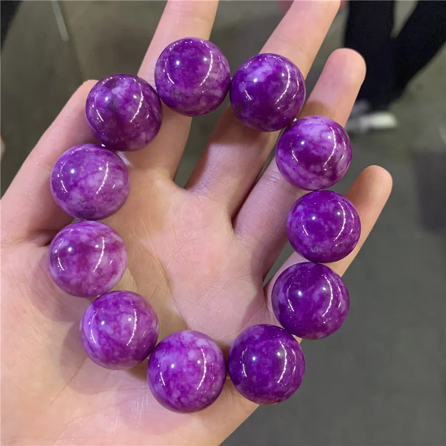 Genuine Natural Burma Jade Bracelet Emerald Jadeite Round Beads Elastic Beaded Bangle Women Purple Jades Stone Amulet Bracelets