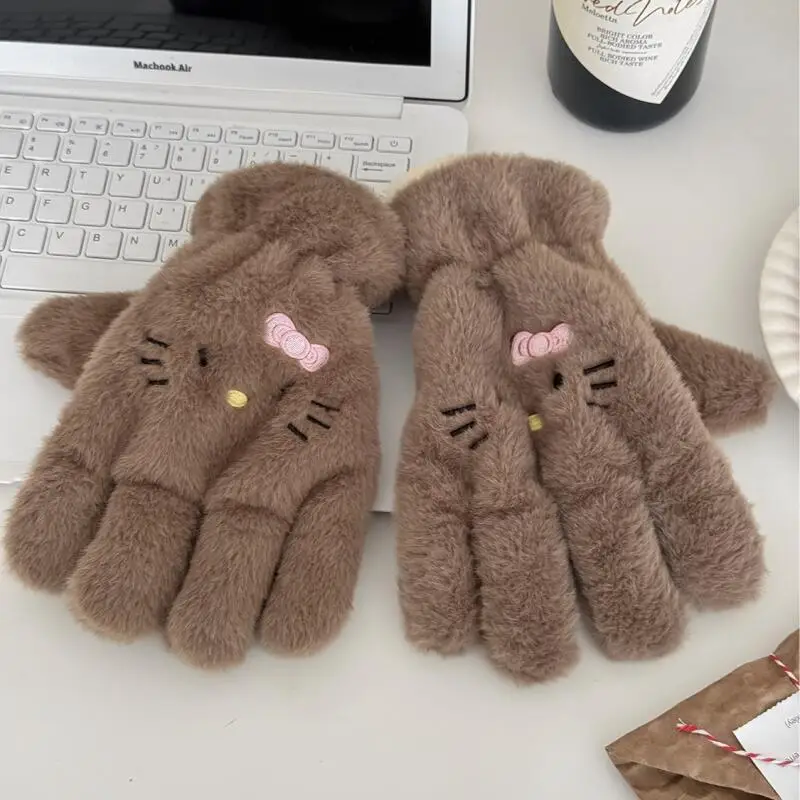 

Sanrio Kitty зимние перчатки для рук Kawaii мультфильм студенческие термоперчатки для спорта на открытом воздухе для верховой езды холодостойкие теплые варежки с полным пальцем новые