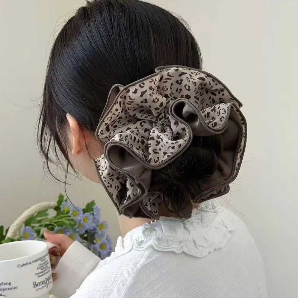 

Winter Four-layer Elegant Hair Tie Leopard Print Scrunchies Vintage Floral Satin Hair Ring For Women Hair Rubber Band Headwear