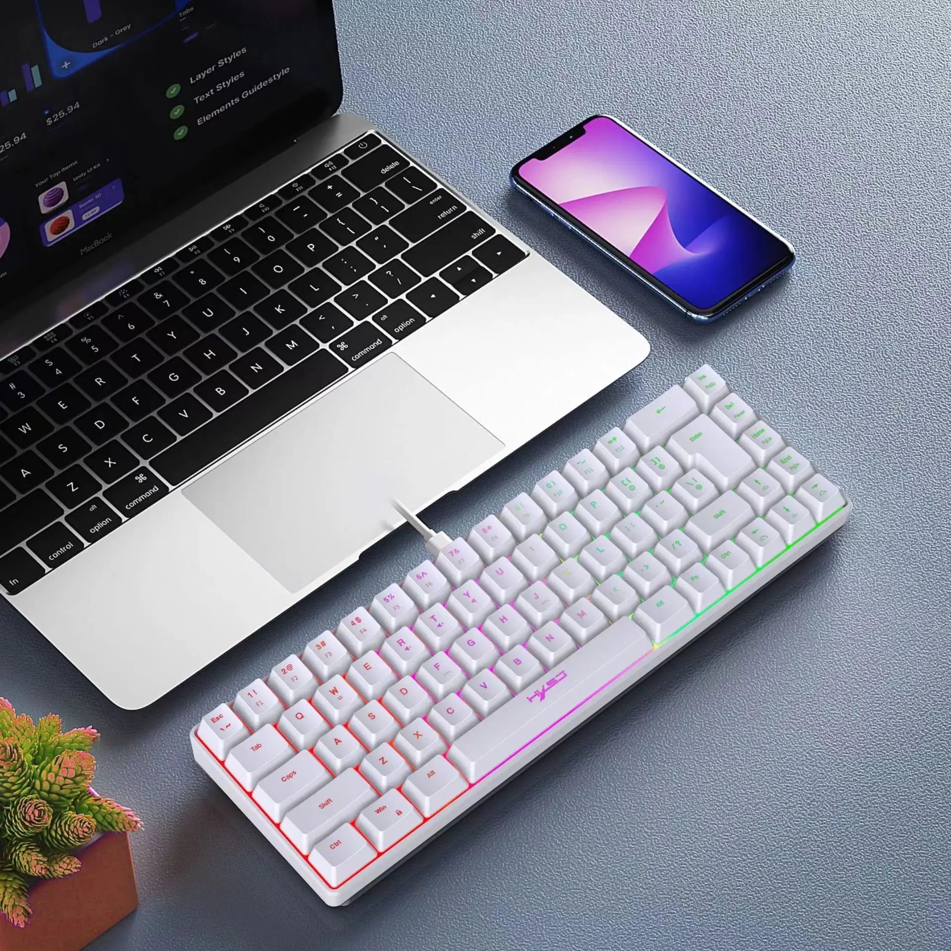 Wired K68 RGB Streamer Mini Gaming Keyboard 19-Key Conflict-Free Membrane Keyboard but Mechanical Feel for Game/Office HXSJ V200