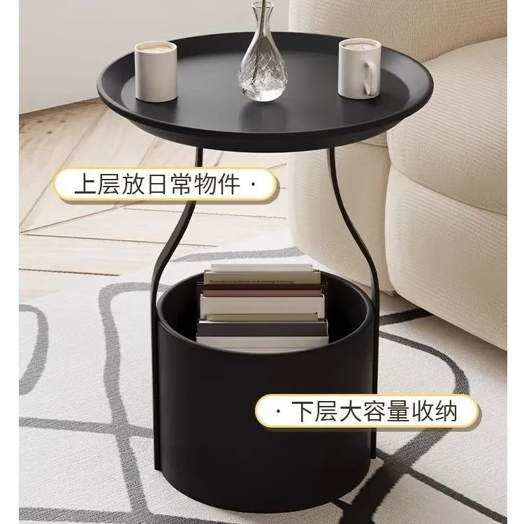 Round Metal Coffee Table Side Cart Painted Finish Optional Two-Tier Storage Cm Diameter Choices Compact Sofa Bedside Accent