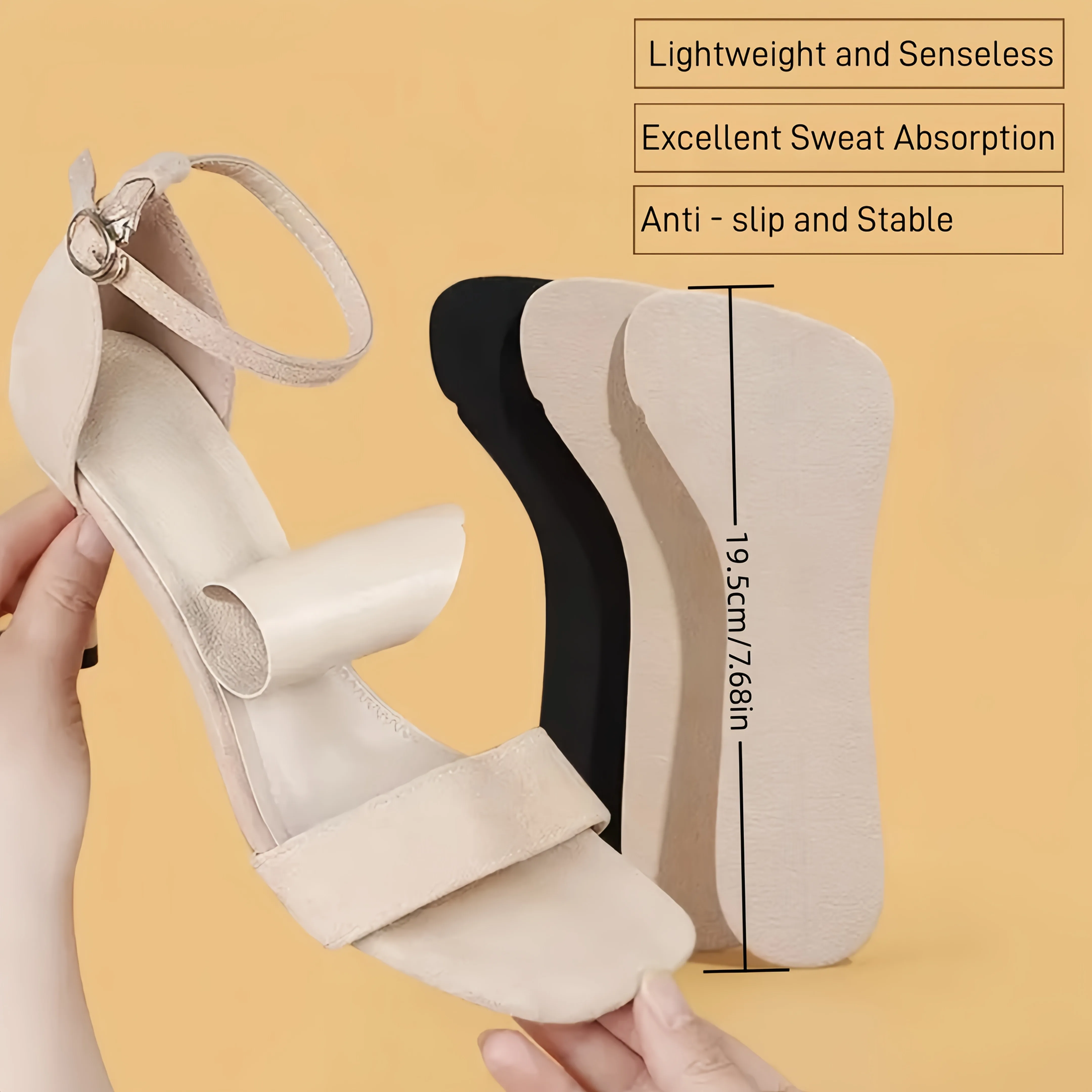 Sandalen-Einlegesohlen für Damen | Ultradünne, rutschfeste Fußpolster, schweißabsorbierende Klebeinsätze für sichere Passform und Gehkomfort – Detail 2
