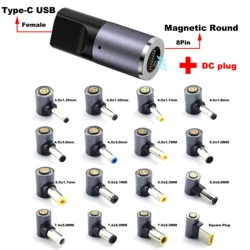 Magnetic Fast Charging Cable 100W USB Type C Female to 8Pin Round Connector Adapter USB-C to DC Plug Laptop Power Supply Charger
