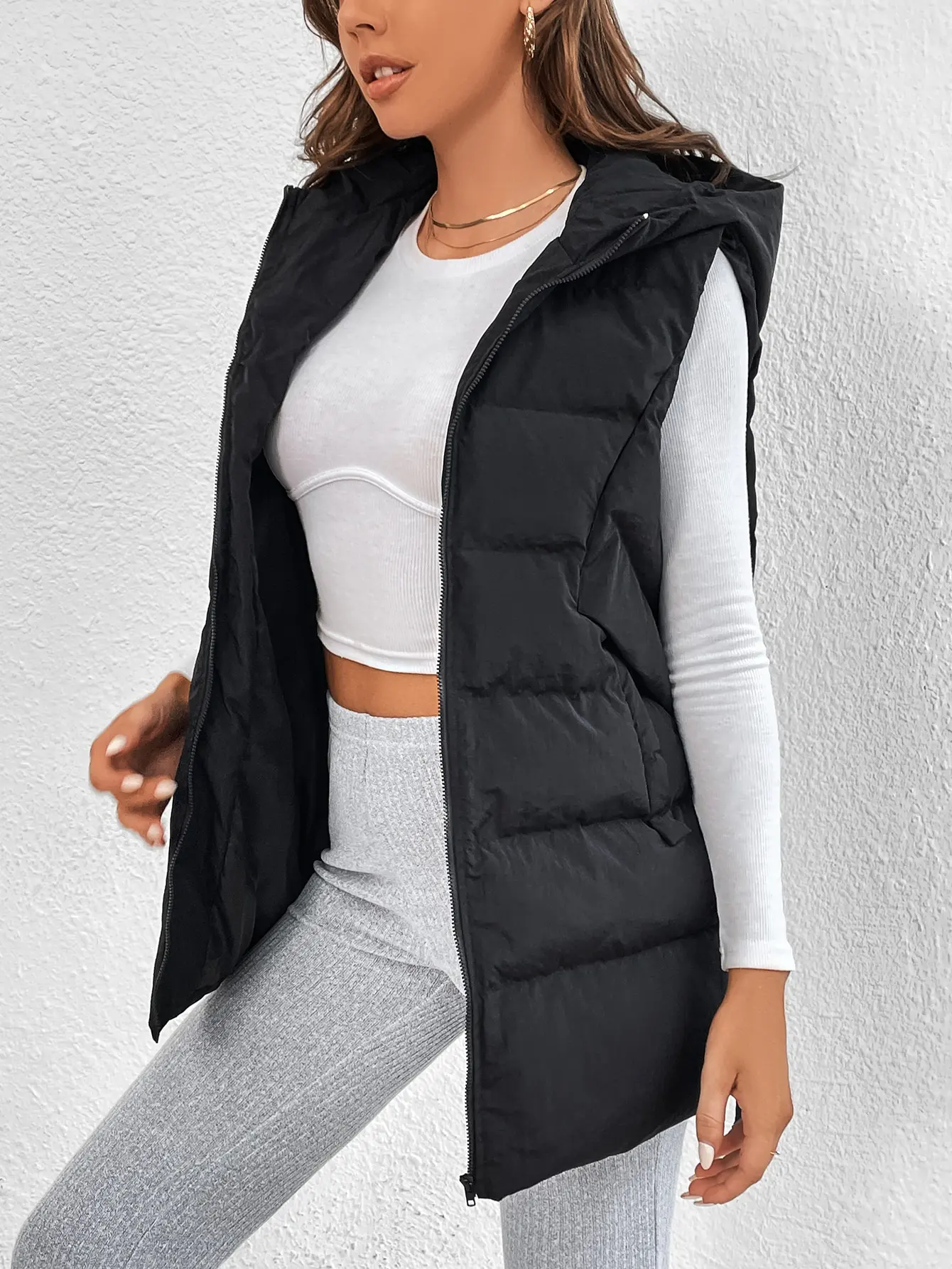 التجارة الخارجية عبر الحدود أوروبا والولايات المتحدة بلون سترة قطن مقنعين طويلة سستة القطن سترة معطف الإناث