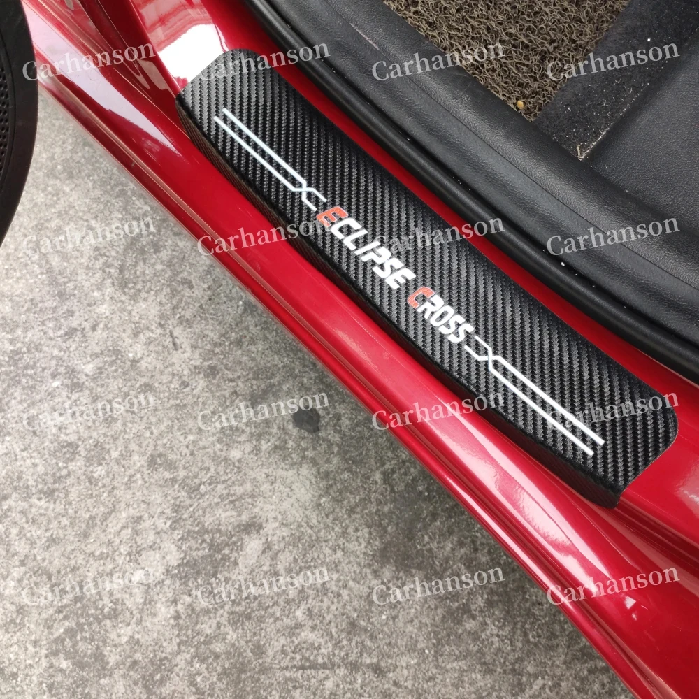 For Mitsubishi Eclipse Cross Car Stickers Auto Door Sill Pedal Carbon Fibre Texture Leather Trim Protectors Plate Accessories